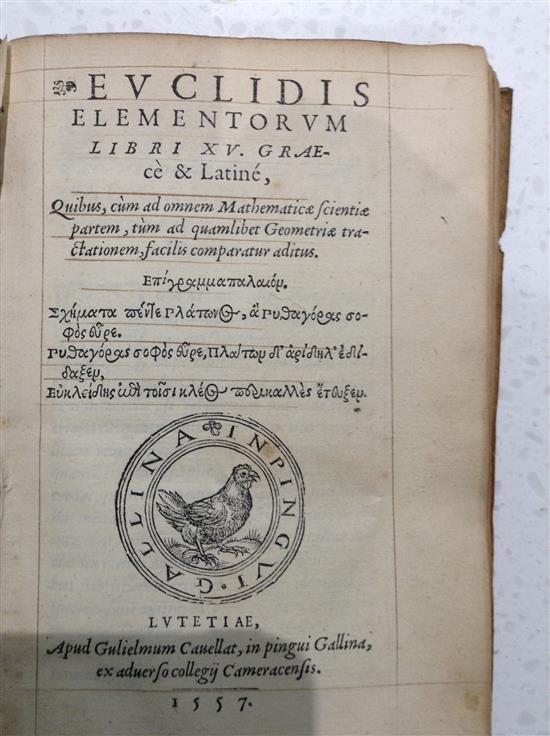 Euclid - Elementorum Libri XV Graece & Latine, [Elements] 8vo, vellum - In Greek & Latin,